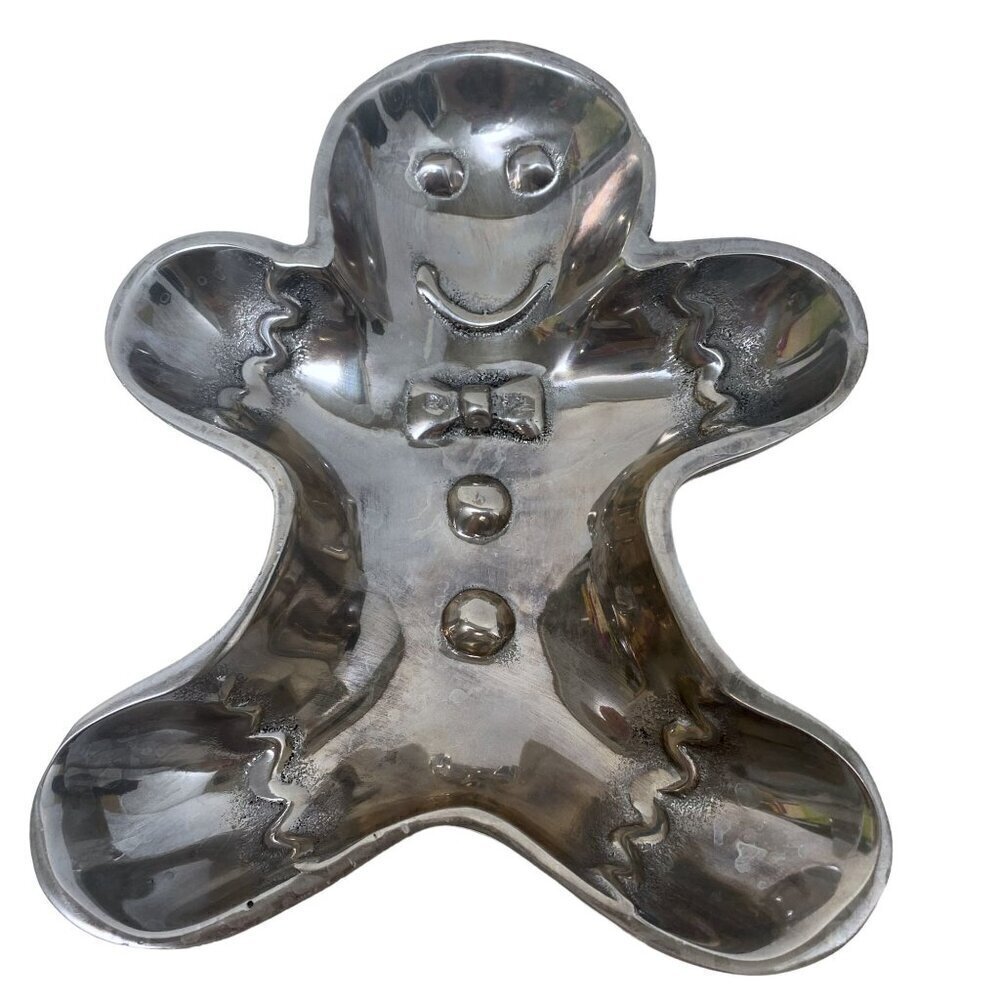 MARIPOSA Gingerbread Man Candy Dish Christmas Decor Holiday Metalware